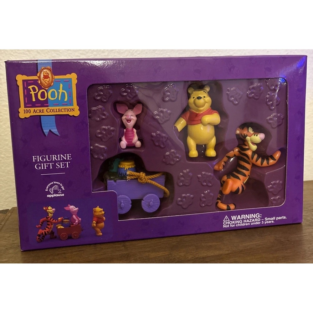 Disney Pooh, Tigger, Piglet & Wagon Figurine Set 100 Acre Collection New In Box
